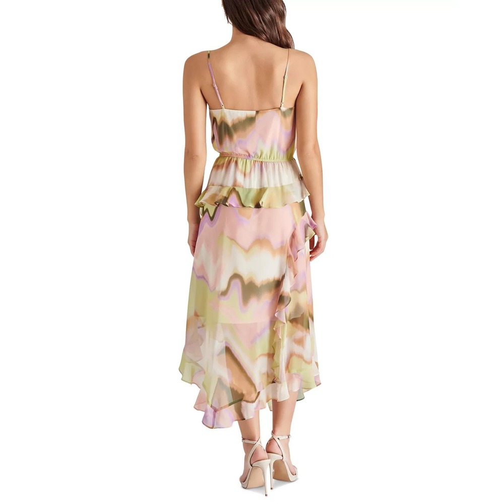 NWT Steve Madden Delphine Asymmetric Ruffle Dress Size M Midi Fairy Summer Party - Picture 3 of 13